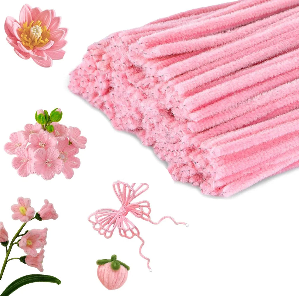 100pcs Pink Pipe Cleaners | Chenille Stems for Art and Craft Supplies
