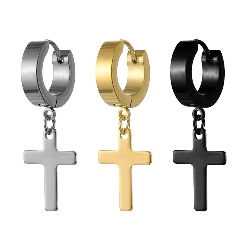 2pc Stainless Steel Cross Earrings Set | Gothic Punk Huggies for Men Women