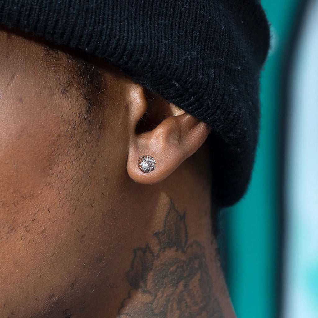 Unisex Black Onyx Screw Stud Earrings | Stainless Steel Retro Earrings for Men and Women