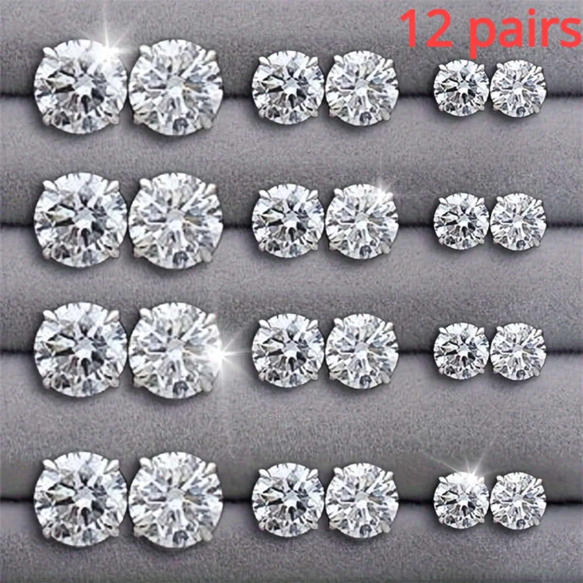12 Pairs Stainless Steel Stud Earrings Set for Women Men | Zircon Bud Jewelry Gift Set