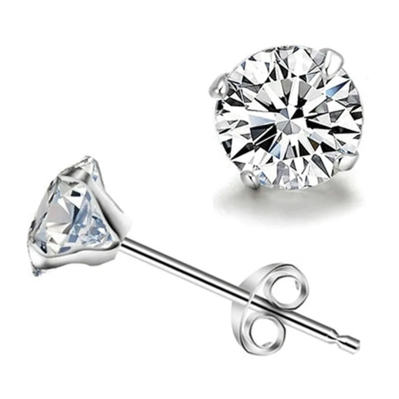 925 Sterling Silver Zircon Crystal 4 Claw Cut Stud Earrings | Fine Jewelry for Women