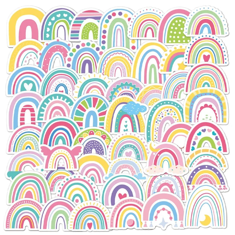 Rainbow Vinyl Stickers for Water Bottles Laptop Cup Phone | 50 Pack Cute Decals