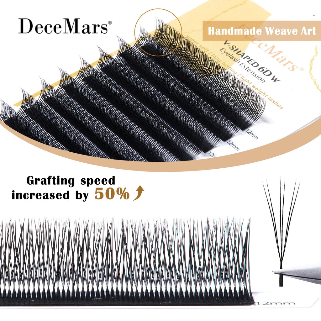 DeceMars V-shaped 6D Eyelash Extensions | Matte Black 12 Rows/Tray