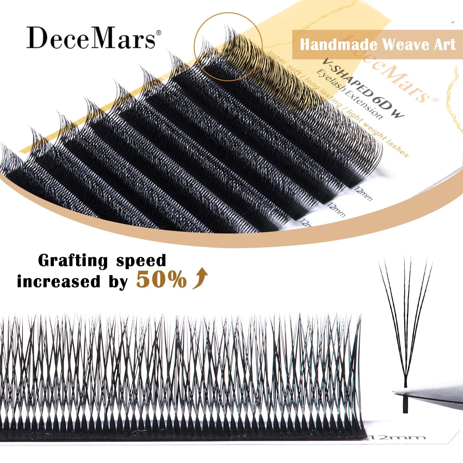 DeceMars V-shaped 6D Eyelash Extensions | Matte Black 12 Rows/Tray