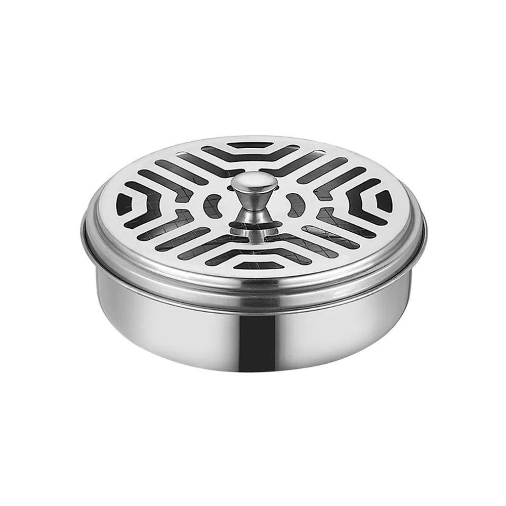 Mosquito Coils Holder Stainless Steel Mosquito Coil Box with Cover | Round Mosquito Coil Tray Easy To Clean Anti-Mosquito Supplies