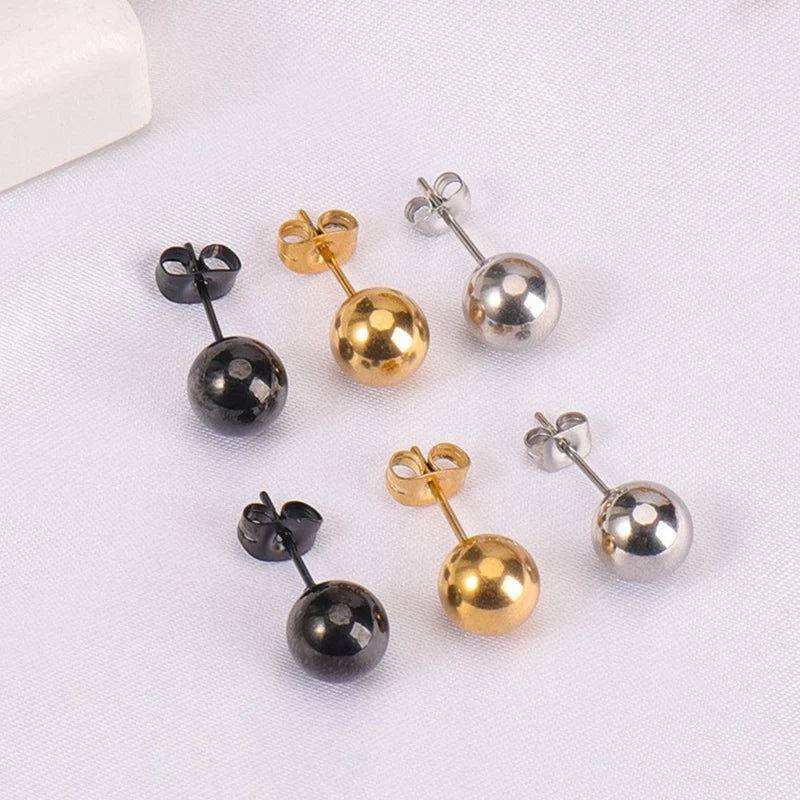 3-7mm Round Ball Stainless Steel Stud Earrings | Unisex Fashion Jewelry Gift