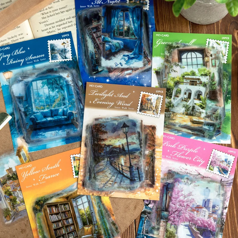 45sheets/bag PET Waterproof Landscape Stickers | DIY Decoration for Envelopes, Calendars, and Cards