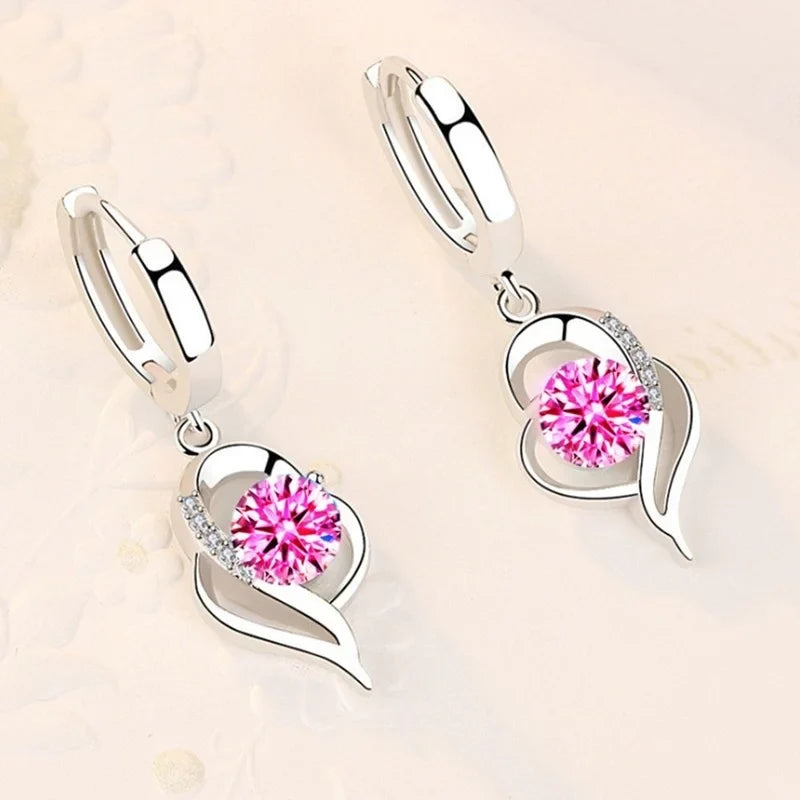 925 Sterling Silver Crystal Zircon Drop Earrings | Heart Shaped Fine Jewelry for Women