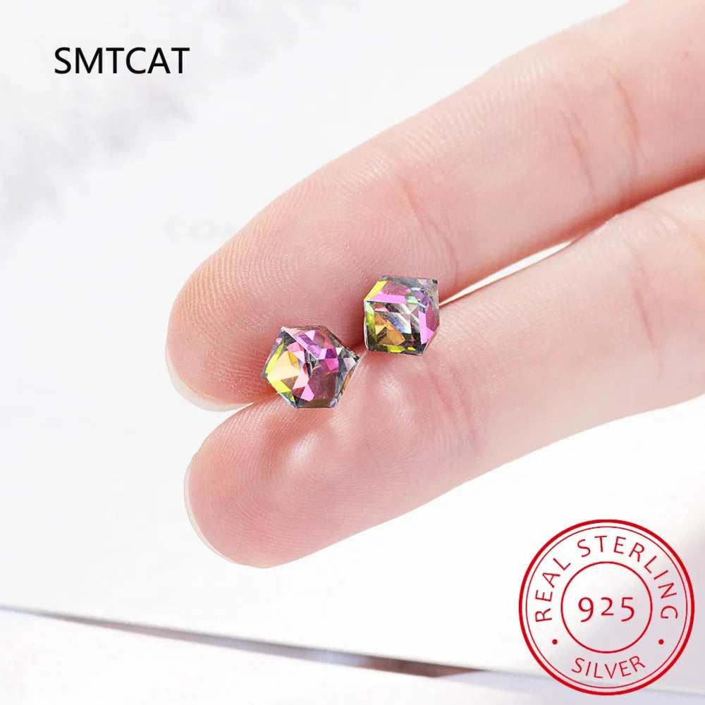 1.2ct Natural Sky Blue Topaz Stud Earrings | 925 Sterling Silver Geometric Jewelry