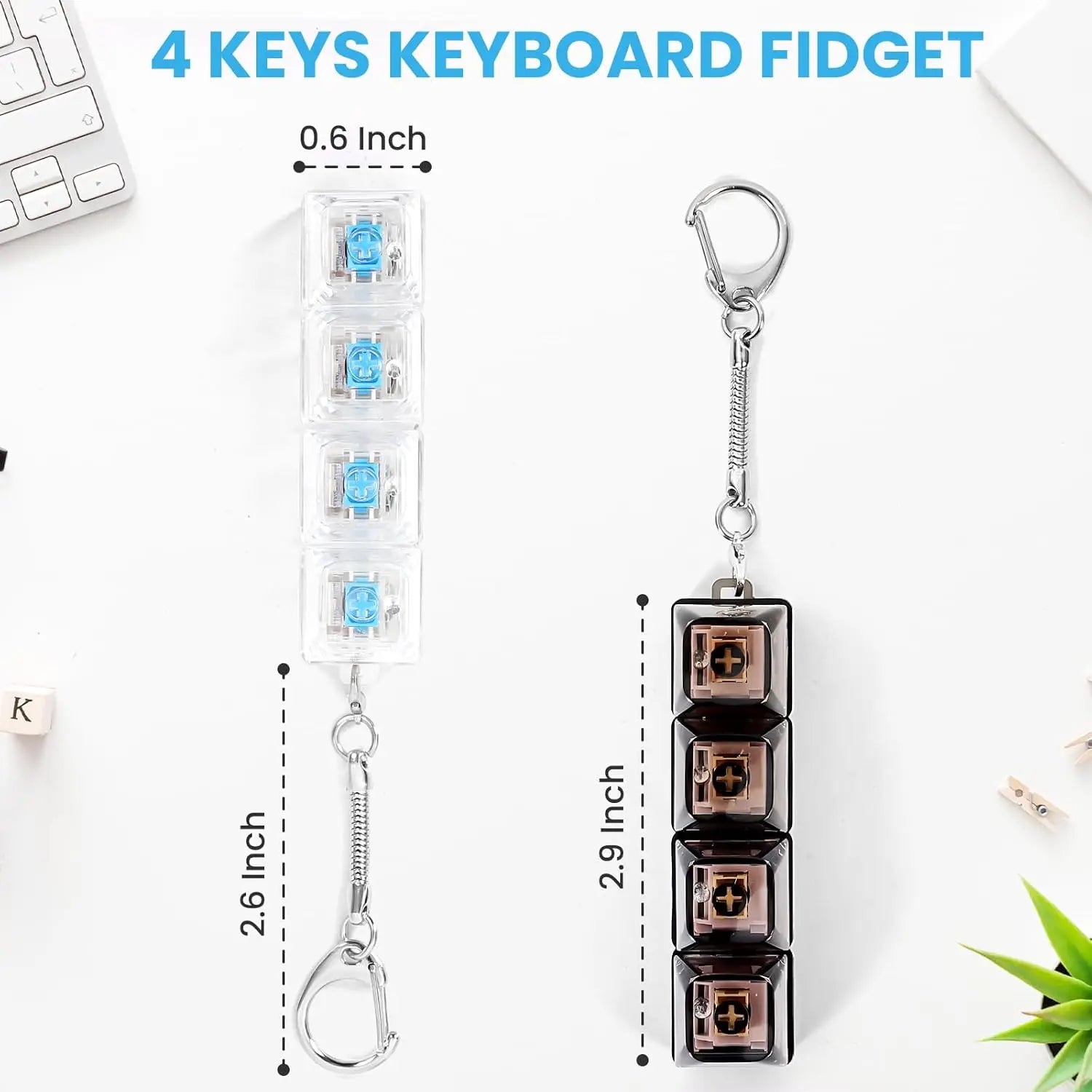 LED Light Up Keychain Keyboard Fidget Toy | Clickable Stress Relief Keychain