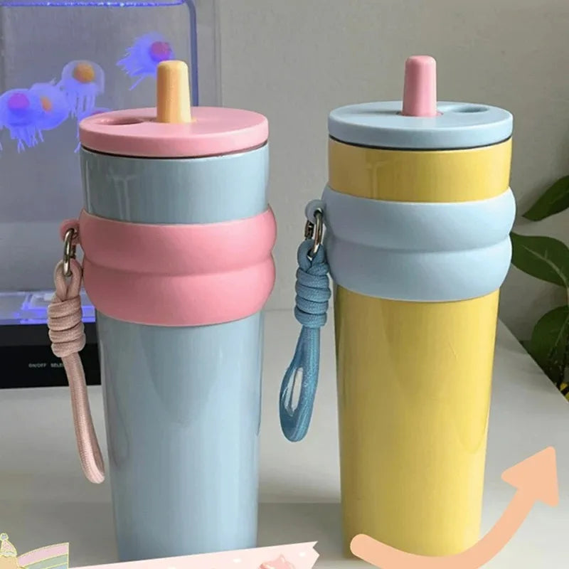 24oz Insulated Travel Mug with Handle and Straw Lid | Stainless Steel Vacuum Cup