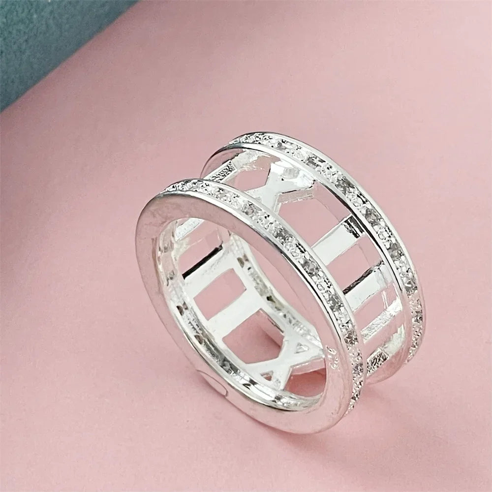 925 Sterling Silver Roman Numeral Ring | AAA Zircon Wedding Band for Men and Women