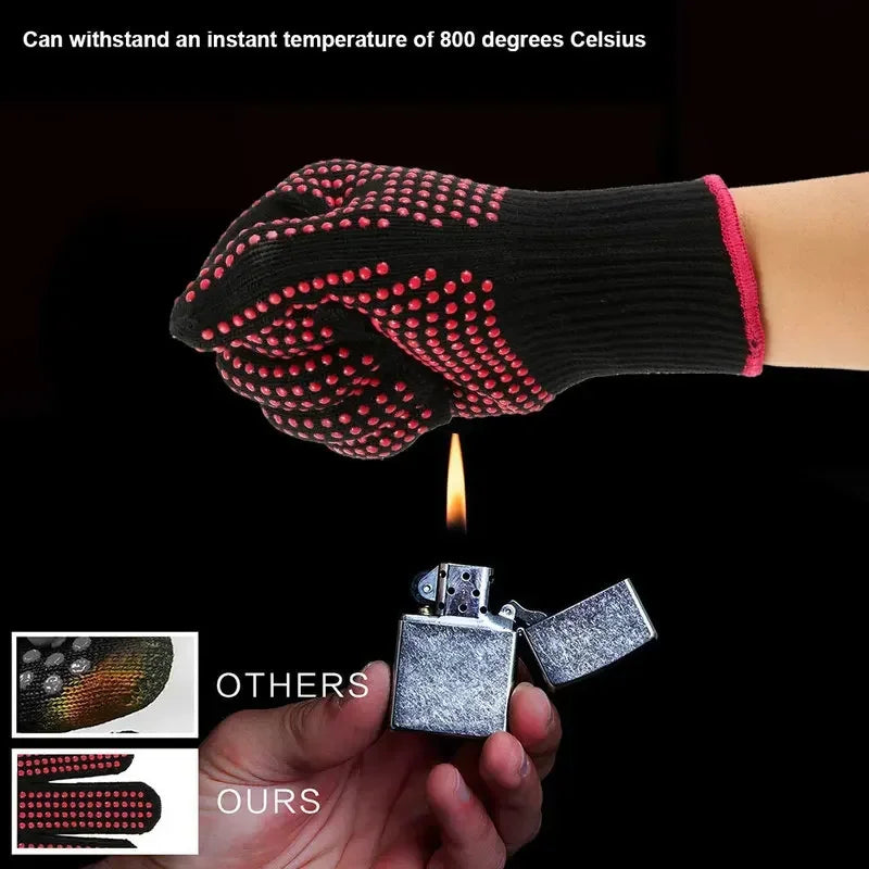 1 Pair Heat Resistant Oven Gloves | Cut Resistant Non Slip Silicone BBQ Gloves for Kitchen and Grill