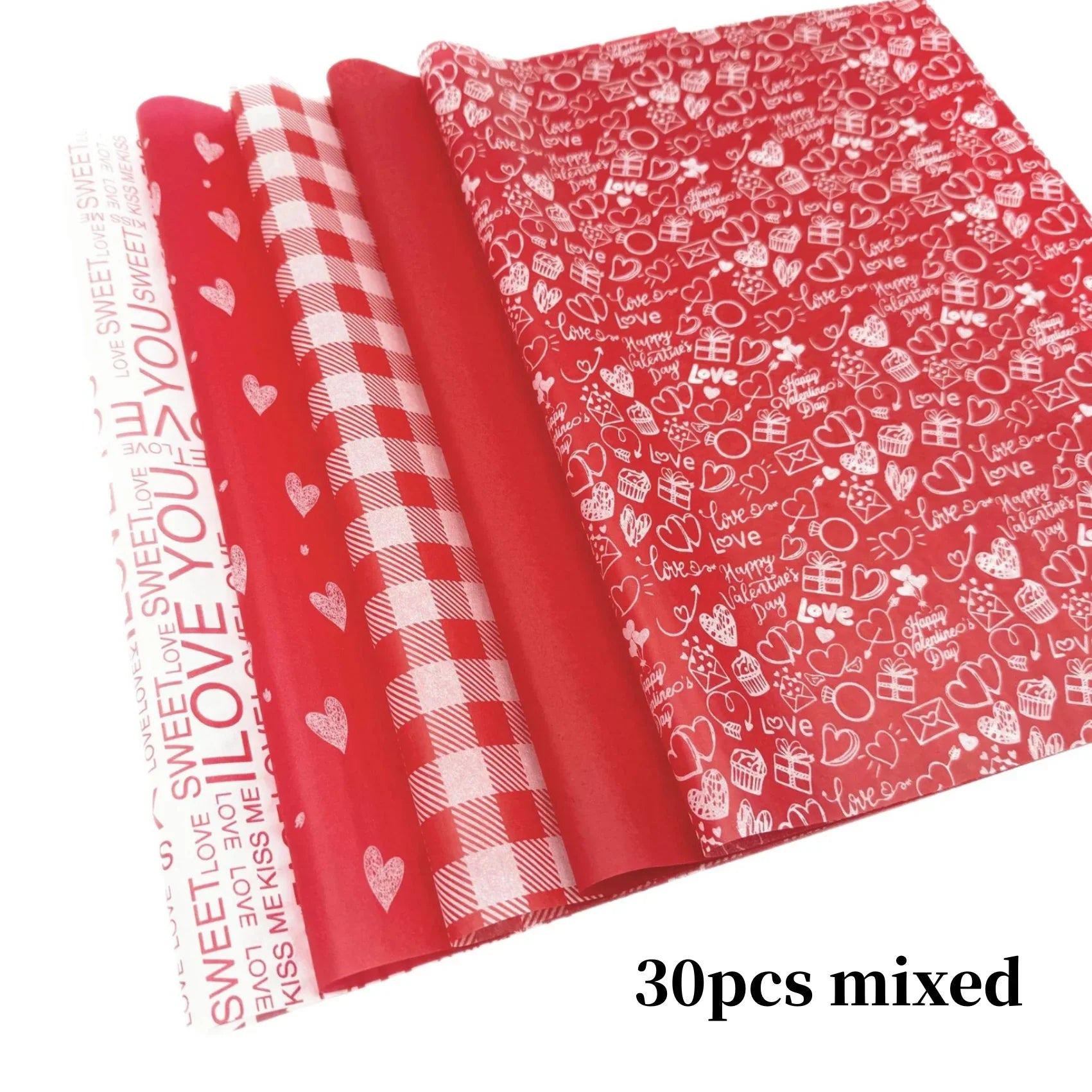 30Pcs Valentine's Day Red Parchment Paper Sheets | 5 Style Choices for Gift Wrapping & Party Decor