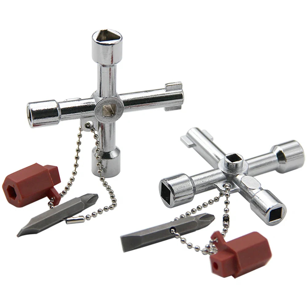 4in1 Silver Key Wrench Set | Electrical Elevator Control Cabinet Valve Inner Triangle Quadrangle Screwdriver Tool