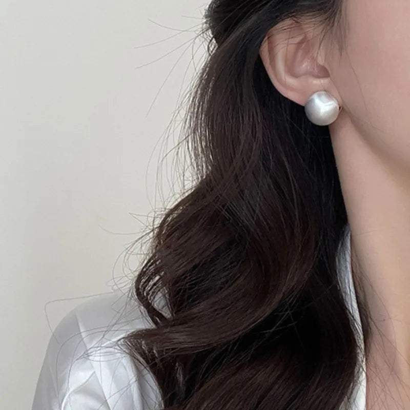 Frosted Gold-Plated Brushed Spherical Hoop Earrings | Retro Creative Women's Accessories