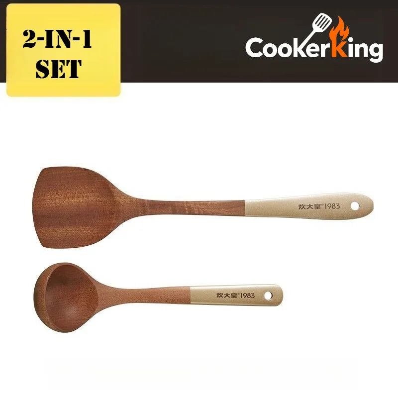 4 in 1 Cooking Tool Set | Ebony Wood Spatula and Spoon Set for Kitchen