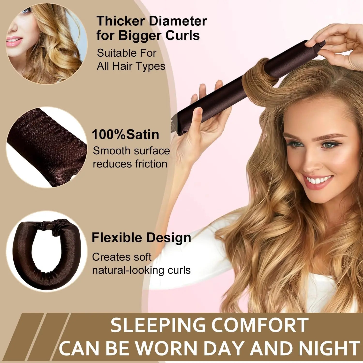 Satin Heatless Curling Rod Headband Set | No Heat Hair Curlers for Overnight Lazy Curls