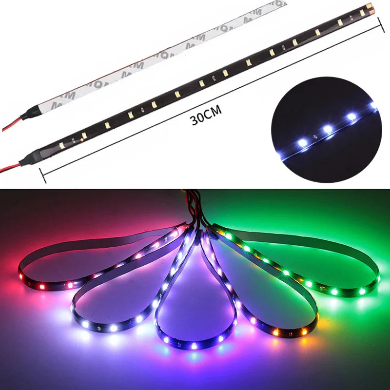 LED Car Strip Light 30cm 12V Waterproof | 2-Pack Neon Atmosphere Lamp for Interior Car Decor