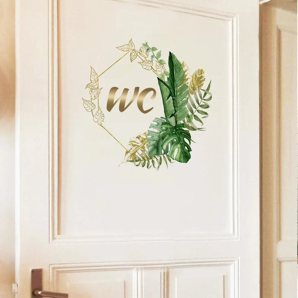 Green Plants WC Wall Sticker | Waterproof Vinyl Bathroom Decoration