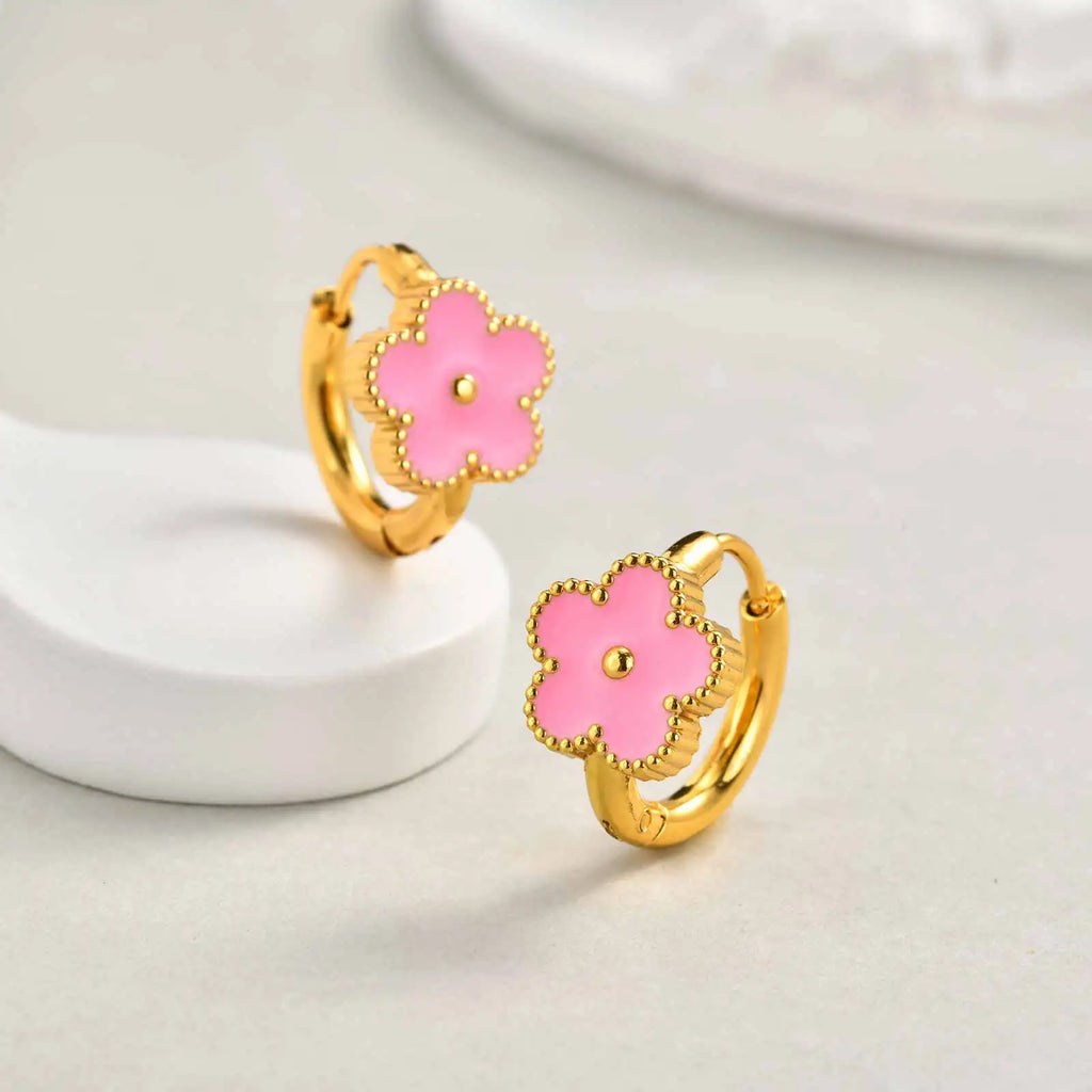 Dainty Lucky Leaf Hoop Earrings for Women Teens | Stainless Steel Flower Hoop Earrings Non Tarnish