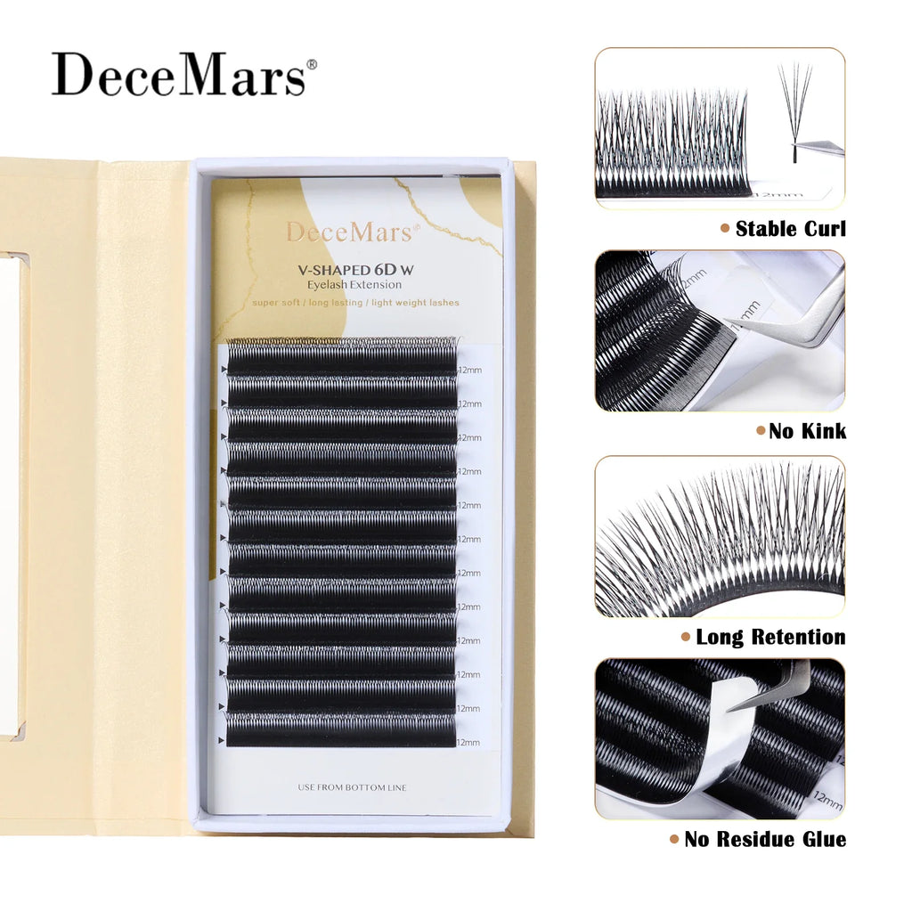 DeceMars V-shaped 6D Eyelash Extensions | Matte Black 12 Rows/Tray