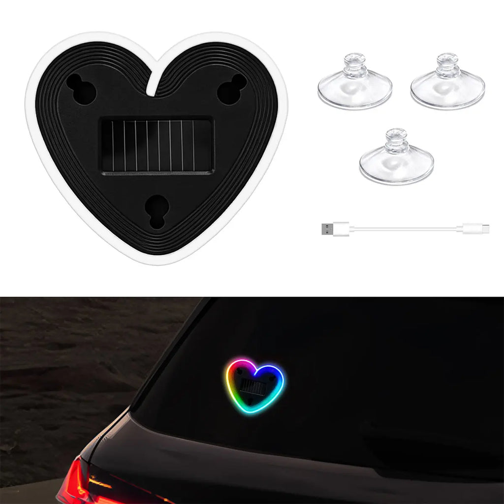 Solar Powered Heart Neon Light | Car Ambient LED Lamp