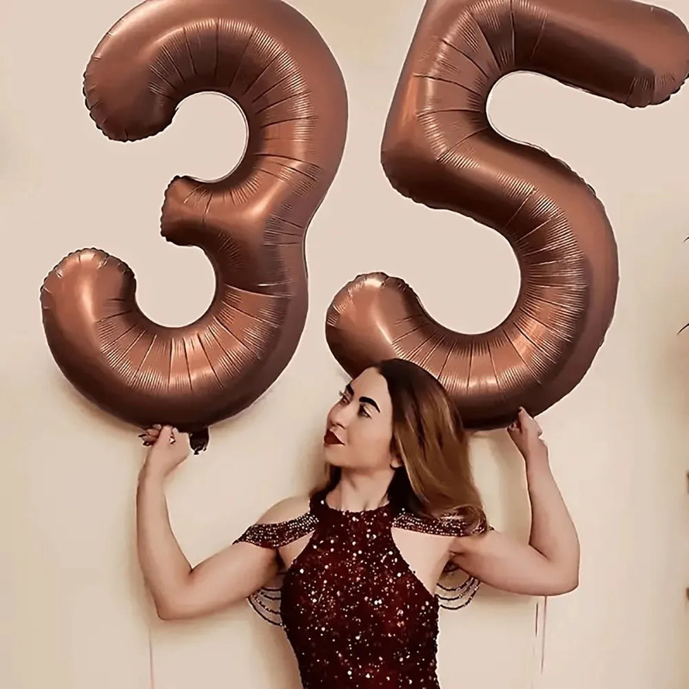 Foil Number Balloons 40 Inch | Brown Birthday Party Decor