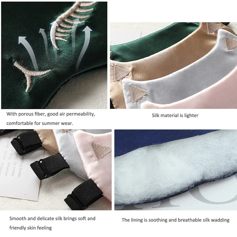 Cat Silk Sleep Eye Mask | Cute Light Blocking Eye Cover for Travel and Nap