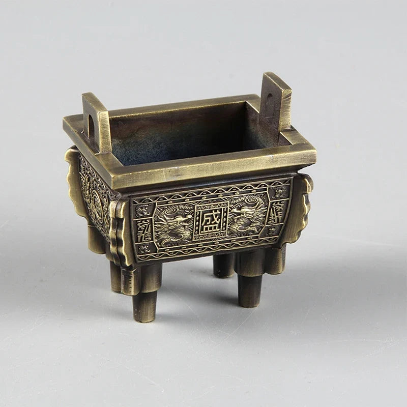 Mini Bronze Incense Burner | Chinese Retro Dragon Carving Decoration