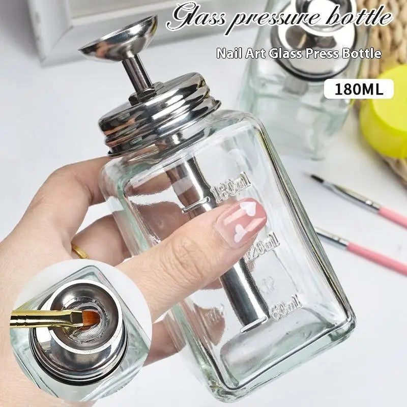 Glass Nail Polish Bottle with Pump | Refillable Dispenser for Remover and Cleaner