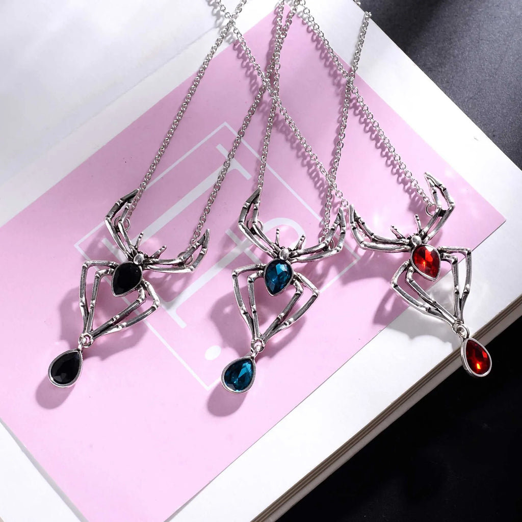 Gothic Crystal Spider Necklace | Vintage Goth Choker Jewelry for Women