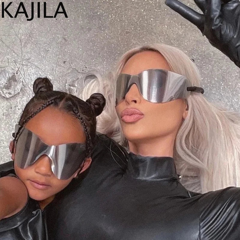 Oversized Punk Rimless Sunglasses | Y2K UV400 Mirror Lens Shades