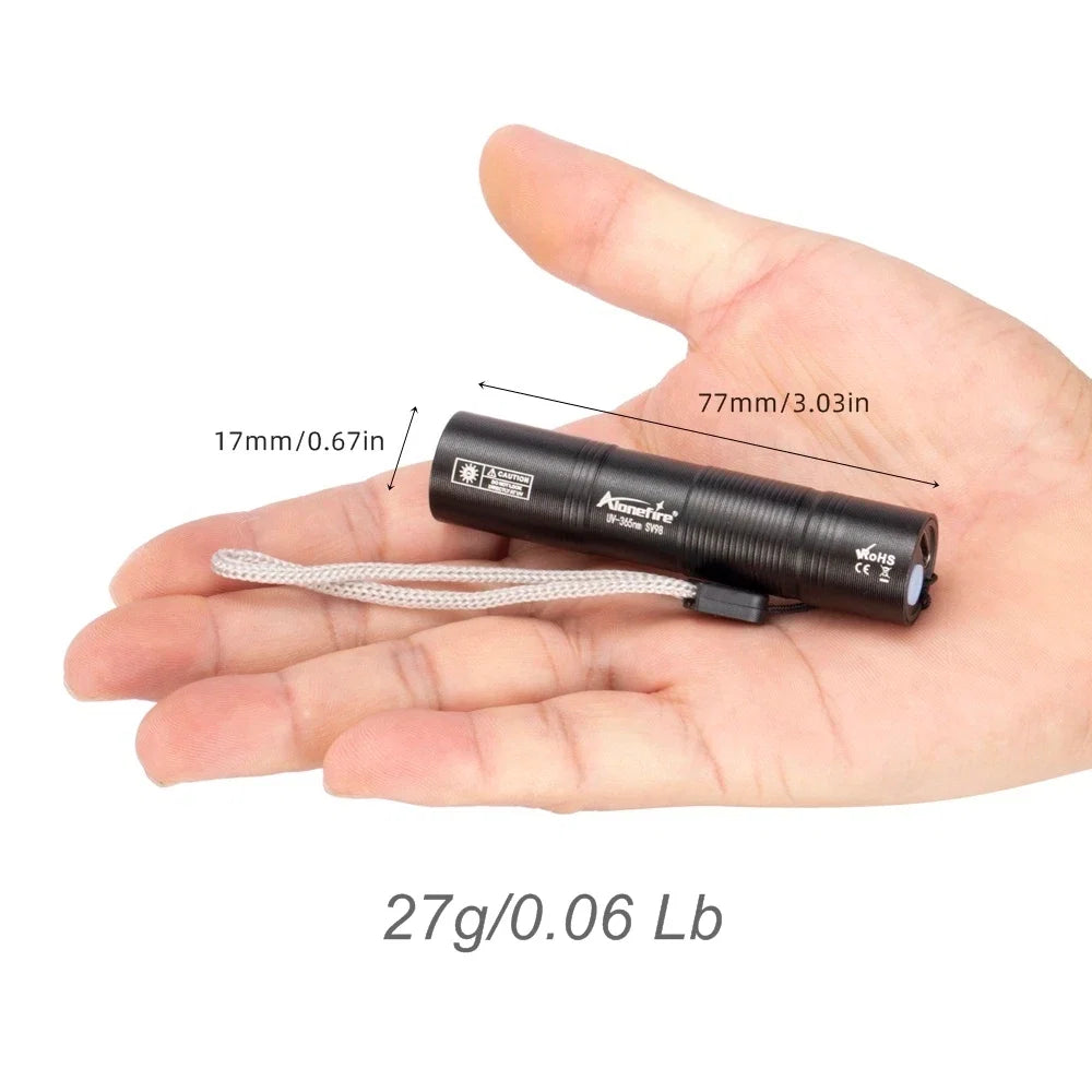 Mini 365nm UV Flashlight USB Rechargeable | Ultraviolet Nail Lamp Torch for Pet Urine, Scorpion, and Fluorescent Detection
