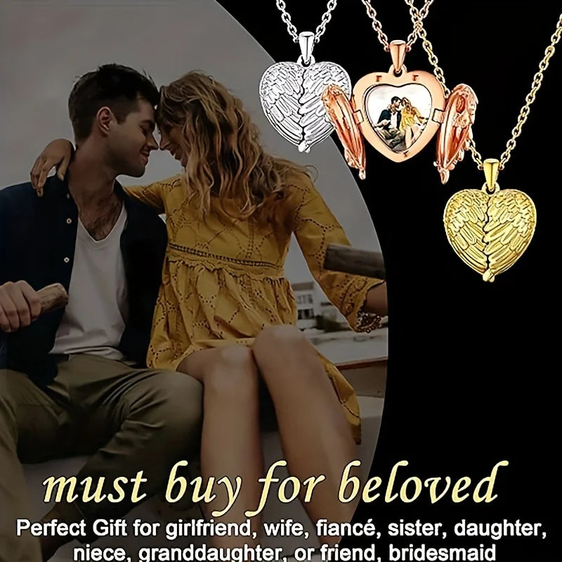 Custom Photo Pendant Necklace | Personalized Angel Wing Gift