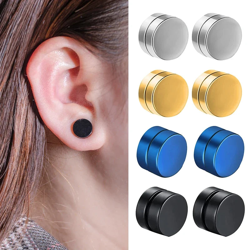 6mm/8mm/10mm/12mm Strong Magnetic Non Piercing Ear Clip | Round Circle Mens Stud Earrings