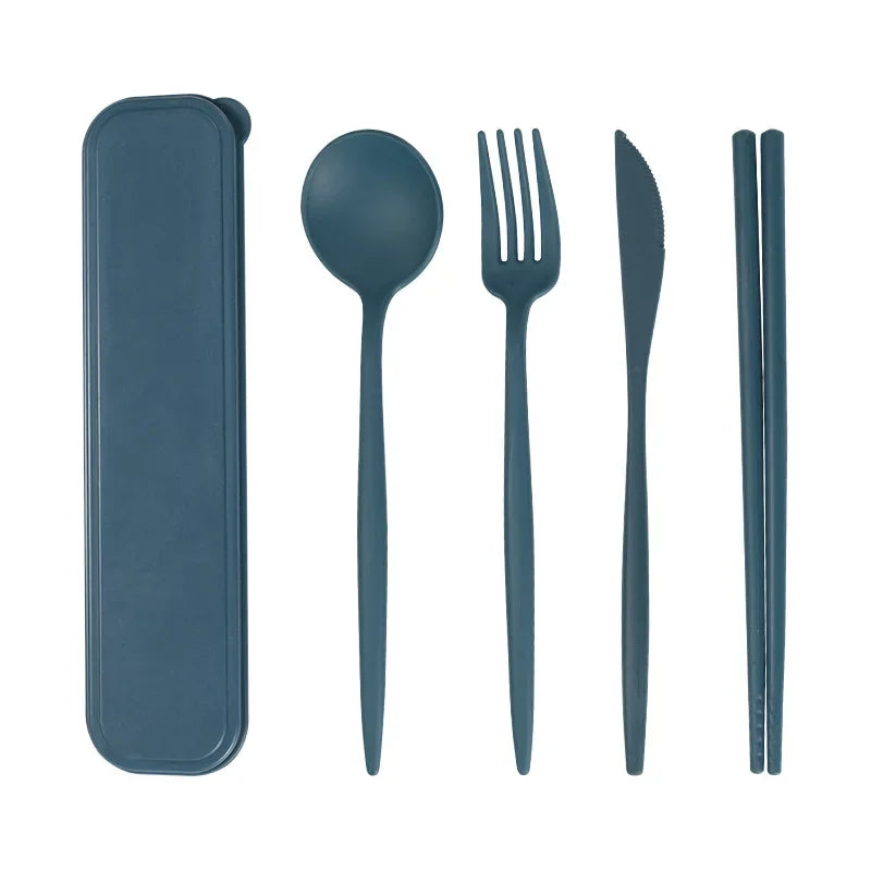 4-Piece Portable Wheat Straw Utensil Set | Eco-Friendly Reusable Cutlery