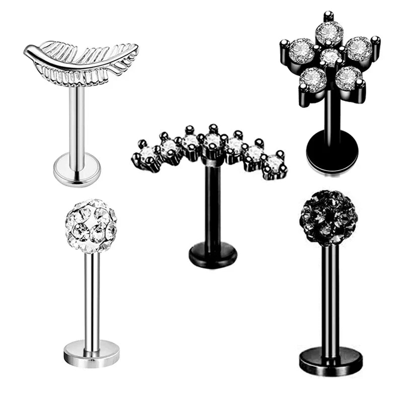 5pcs Mixed Heart Tragus Stud Earring Set | Cartilage Helix Lip Piercing Jewelry