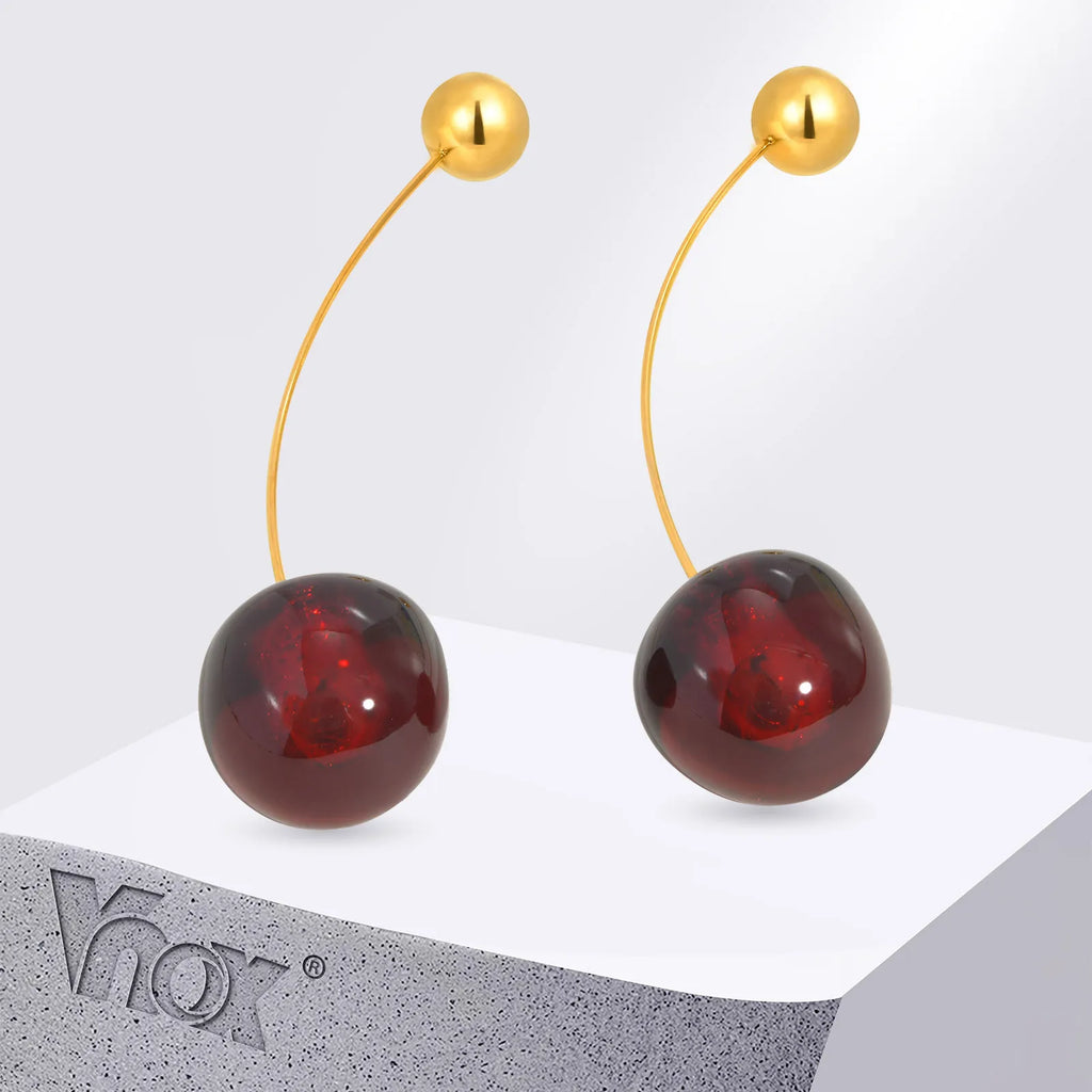 Vnox Vivid 3D Cherry Earrings | Fashion Cute Fruit Drop Earrings for Women