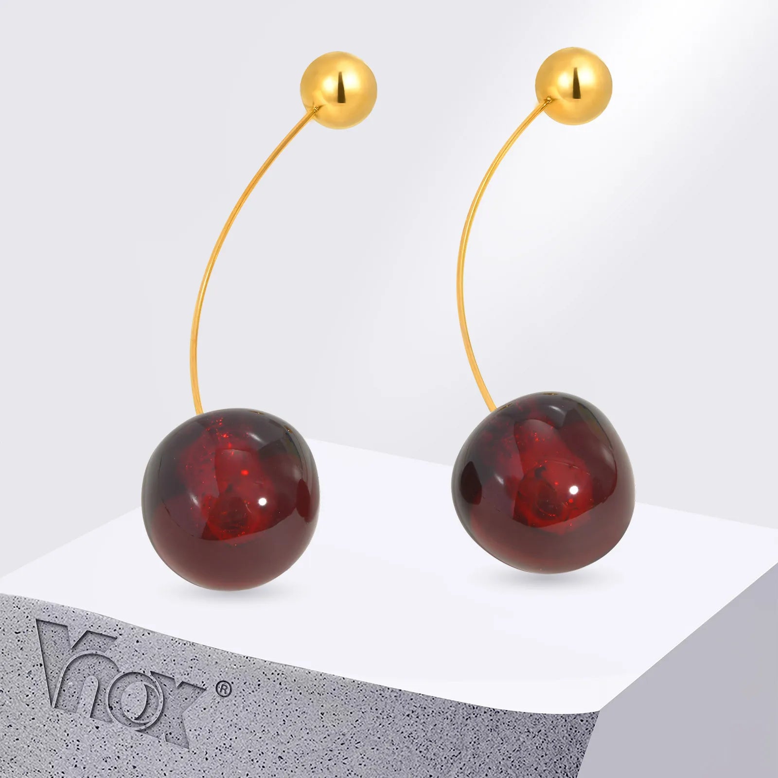 Vnox Vivid 3D Cherry Earrings | Fashion Cute Fruit Drop Earrings for Women