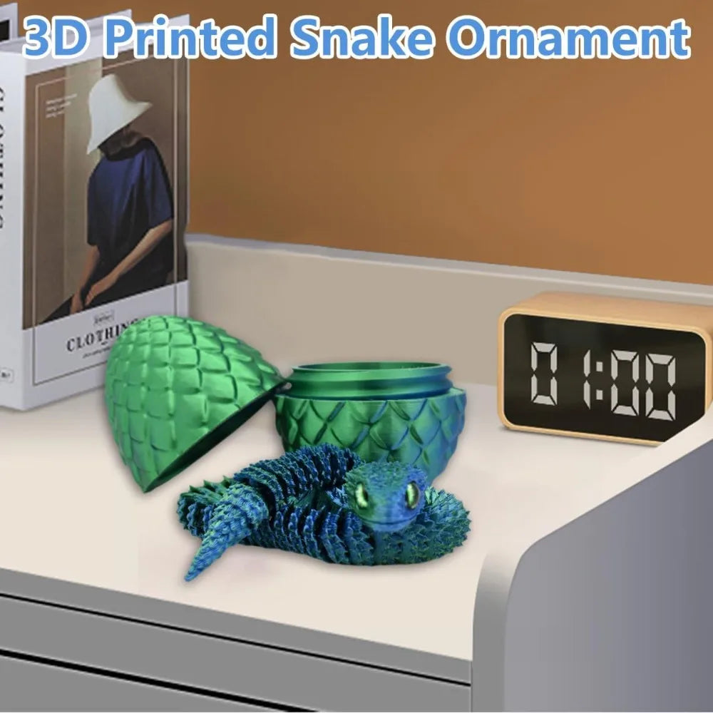 3D Printed Snake with Egg | Articulated Desktop Animal Decoration