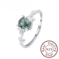 S925 Sterling Silver Green Moss Agate Ring | Classic Women's Wedding Band