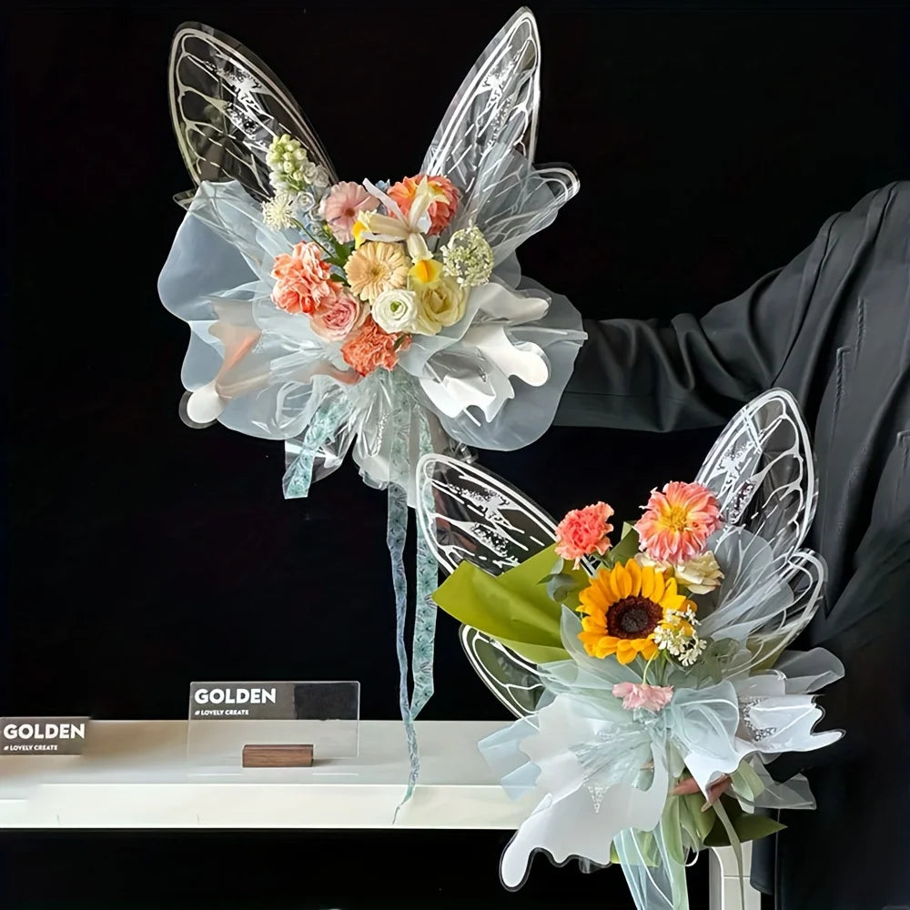 40pcs Transparent Crystal Butterfly Wrapping Paper | Floral Bouquet Packaging Material