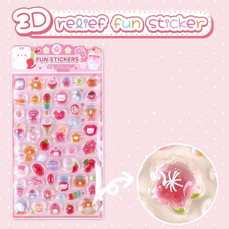 6-Style Japanese 3D Cute Stickers | Crystal Embossed Design for DIY Crafts