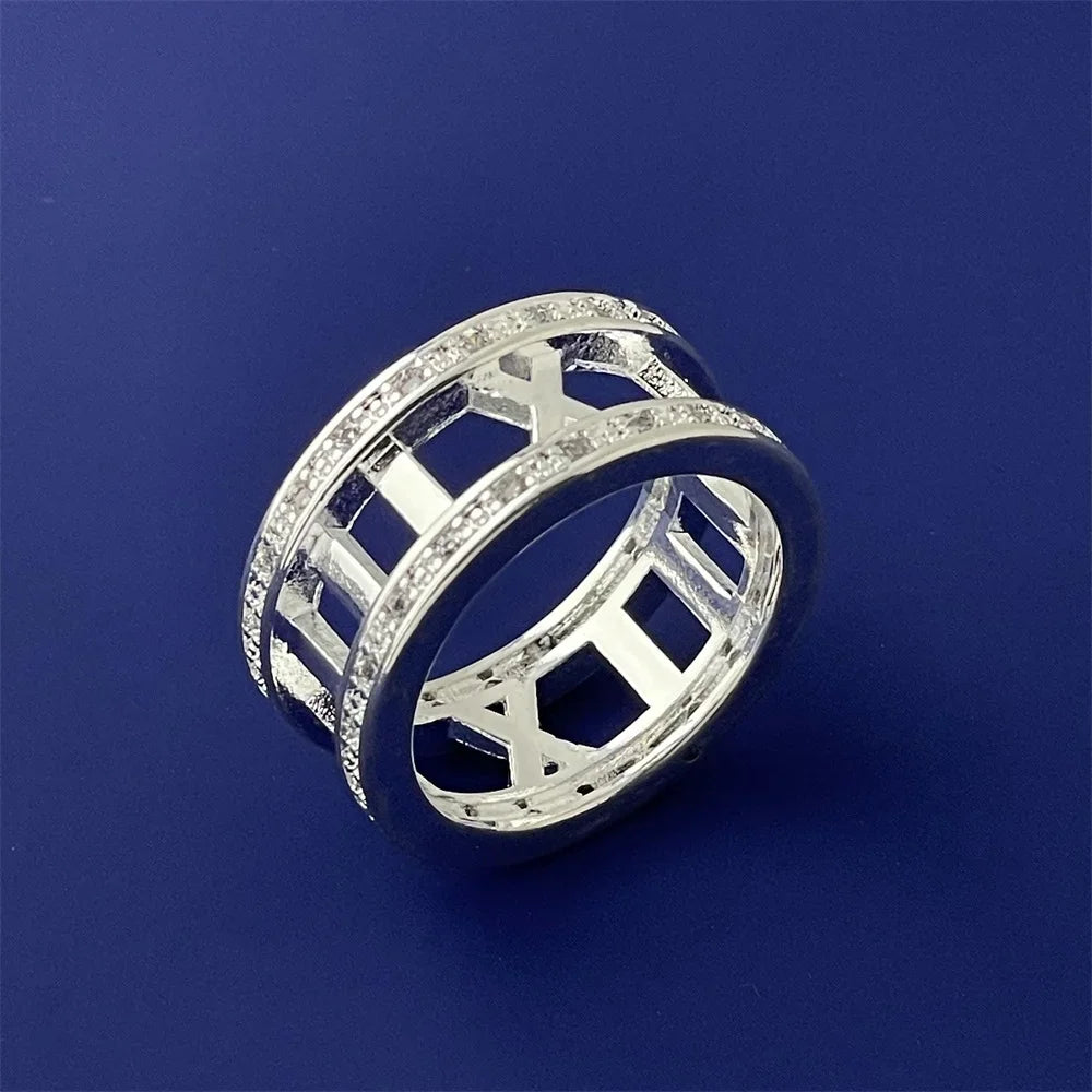 925 Sterling Silver Roman Numeral Ring | AAA Zircon Wedding Band for Men and Women