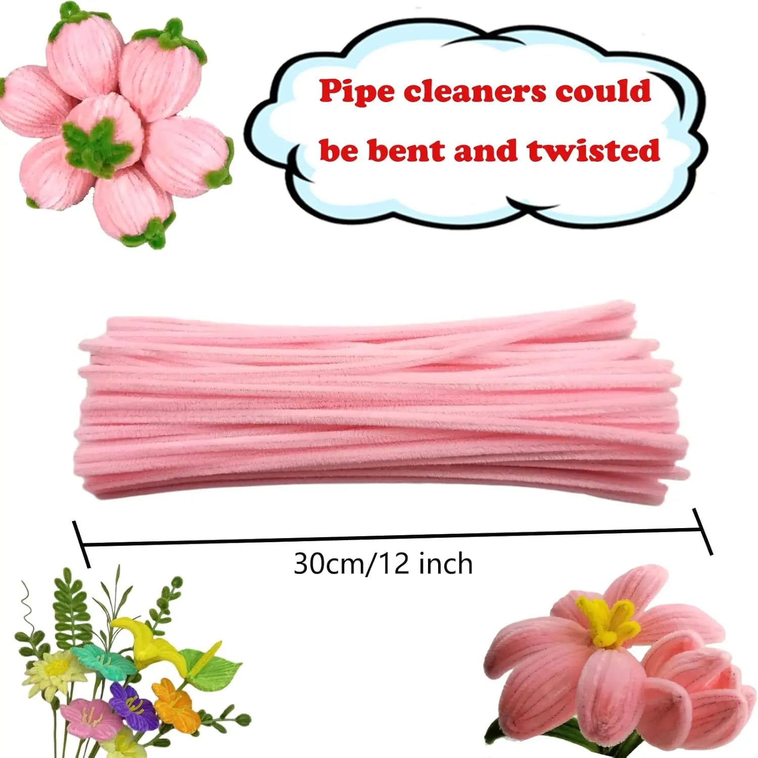 100pcs Pink Pipe Cleaners | Chenille Stems for Crafting