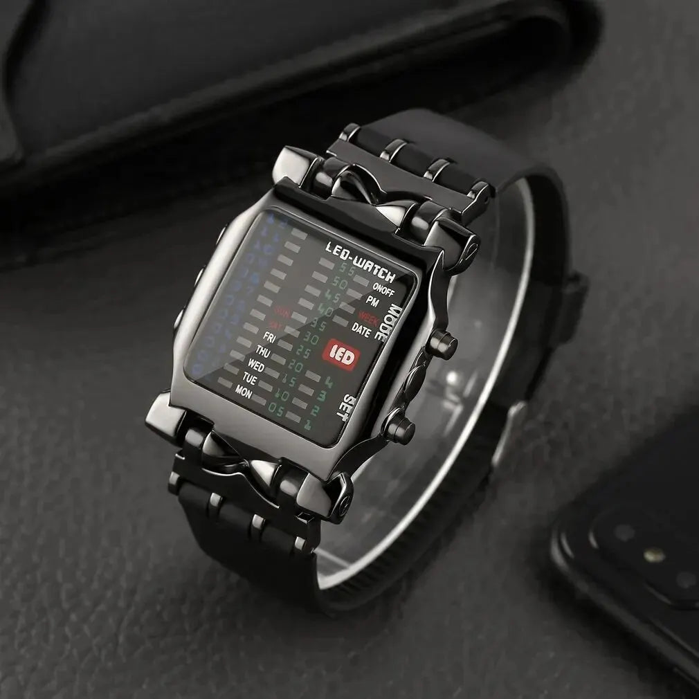 Binary Led Watch | Creative Waterproof Business Electronic Watch for Men with Luminous Display and Date Time