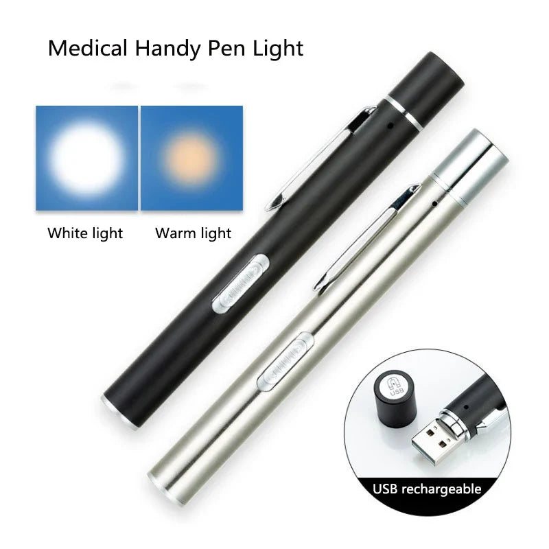 Rechargeable LED Medical Pen Light | Dual Color Temperature Stainless Steel Flashlight