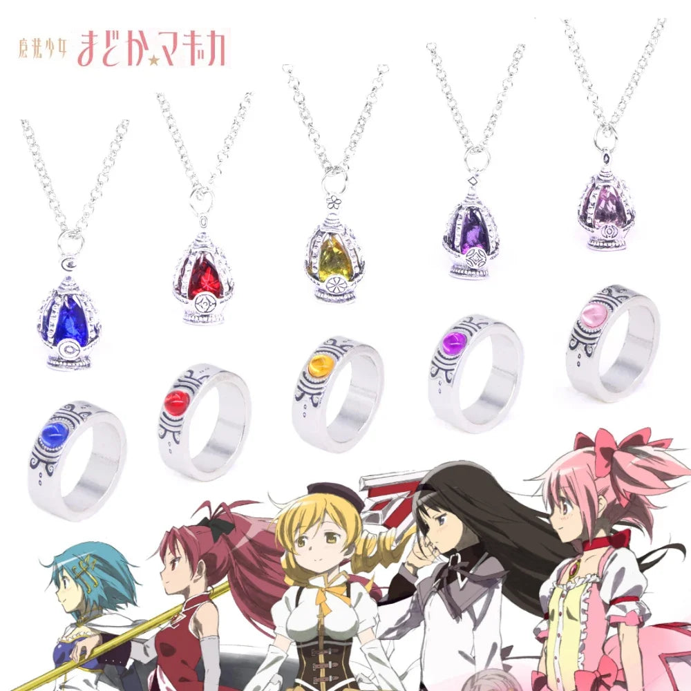 Madoka Magica Soul Gem Necklace Set | Kaname Madoka Mami Pendant Jewelry