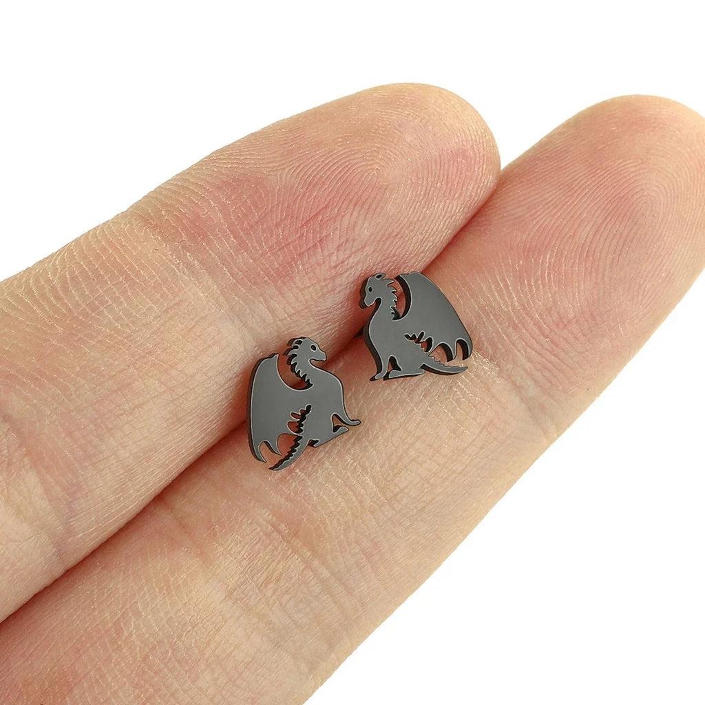 Punk Black Western Dragon Ear Stud | Stainless Steel Stud Earrings